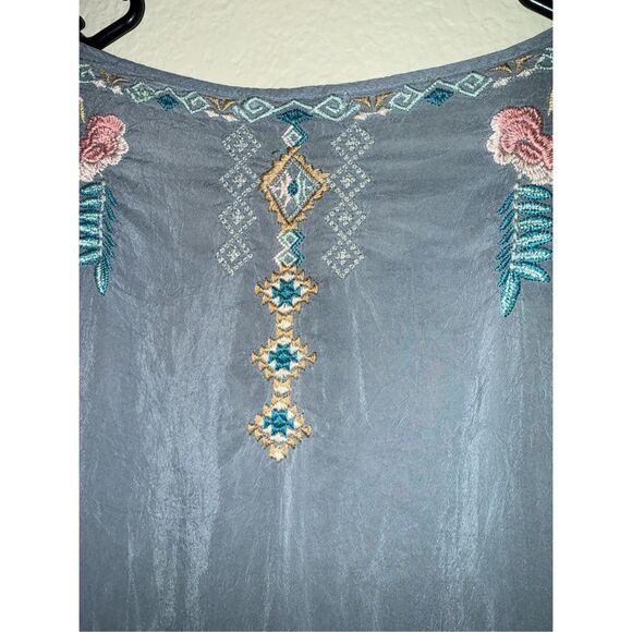 Johnny Was Embroidered Tunic Top/ Mini Dress Size Small– Light Blue 3/4 Sleeve B - Picture 7 of 16